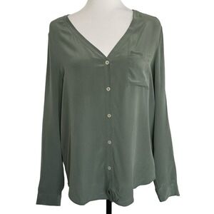 AG‎ Adriano Goldschmied Silk Top Long Sleeve Blouse Button Down Sage Green M